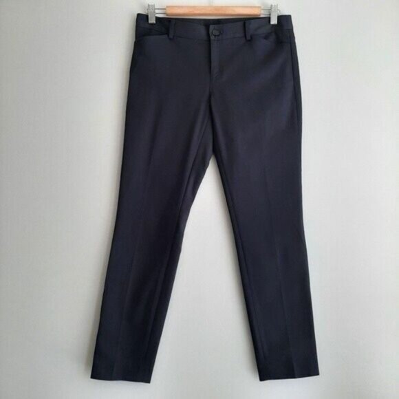 CLUB MONACO Slim Crop Pants Faux Leather Back Pocket Trim Navy Sz 4 - Picture 2 of 10